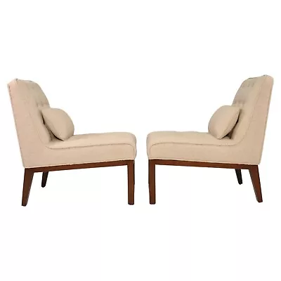 Edward Wormley For Dunbar Ecru Beige Boucle Sophia Slipper Chairs Ivory 1950s • $6850