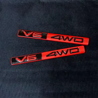 2x Black Matte V6 4WD Red Metal Decal Badge Sticker Emblem 3D Bumper Tailgate GT • £14.38