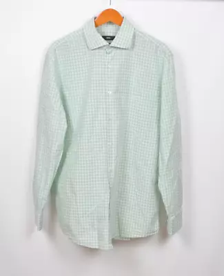 Boss Hugo Boss Sharp Fit Long Sleeve Button Down Dress Shirt Green Men's 17 / L • $19.95