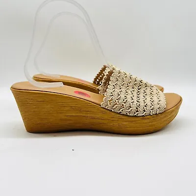 New Mila Paoli Sandals Womens 10 Beige Platform Woven Slide Casual Italy Shoes • $29.99