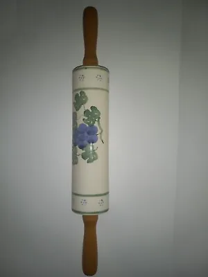 Vintage Ceramic Porcelain Rolling Pin Grapes Fruit Baking Pioneer Wood Pattern • $22