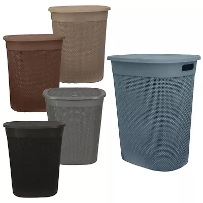 45L Laundry Basket Lid Cutout Handles Washing Clothes Linen Storage Bin Hamper • £18.19