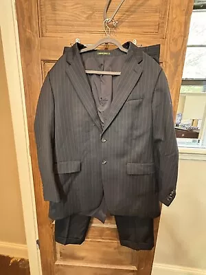 Vintage Ralph Lauren Mens Wool Suit 2 Button Pinstripe Navy 42L - Pants 36x32 • $45