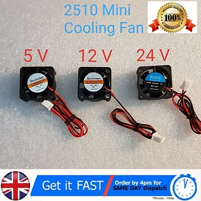 Brushless DC Cooling Fan 25x25x10mm 25mm 2510 5v / 12V / 24v  5 Blades 2pin • £6.99