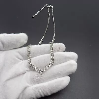 Crystal Rhinestone V Shape Necklace 18 To21  Silver Tone • $12.74