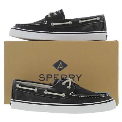 Sperry Womens Boys Girls  Bahama Black Canvas Lace Up Boat Deck Shoes Size 3-4 • £14.99