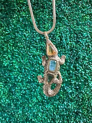 Gold Tone Vintage Fabrizio Giannone Large Alligator Necklace Pendant Italy Desig • $210