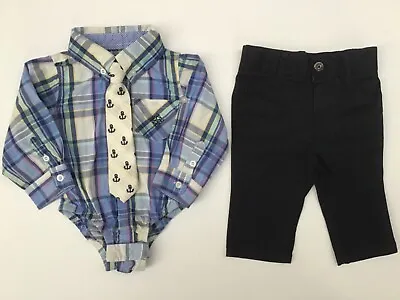 £4.99 • Buy Baby Boy 3-6 Mth Andy & Evan Little Gentlemen Shirt Tie Bodysuit & Trousers VGC