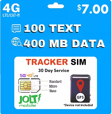 Jolt Mobile $7 AT&T Tracker SIM Card For Kids Senior Pet Car 4G LTE GPS Tracking • $7