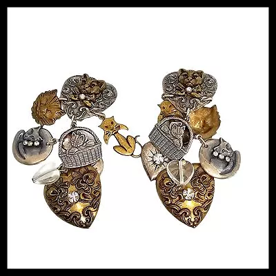 La Contessa By Mary Demarco Charm Kitten Cat Heart Dangle Clip On Earrings • $74.98