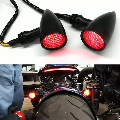 Motorcycle Black Bullet LED Brake Running Turn Signal Tail Light For Bobber Cafe • $26.80