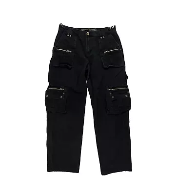 Da Nang Black Cargo Pants Womens Military Zipper Pocket Utility 32” Waist 16 Y2K • $149.99