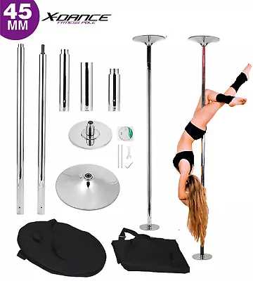 $138.50 • Buy X-Dance Pole 45mm Chrome Spinning Stripper Sport Fitness Exercise W Carry Case