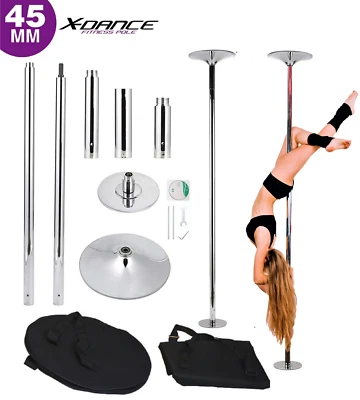 X-Dance Pole 45mm Chrome Spinning Stripper Sport Fitness Exercise W Carry Case • $138.50