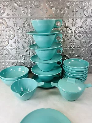 18pcs Aqua Turquoise Cream Sugar Coffee Cups Bowls Melamine Melmac Westinghouse • $49