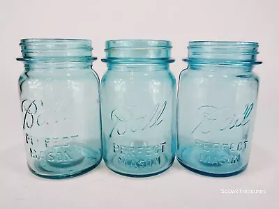 Vintage Ball Perfect Mason Jars Pint Size Lot Of 3 Blue Glass • $22.22