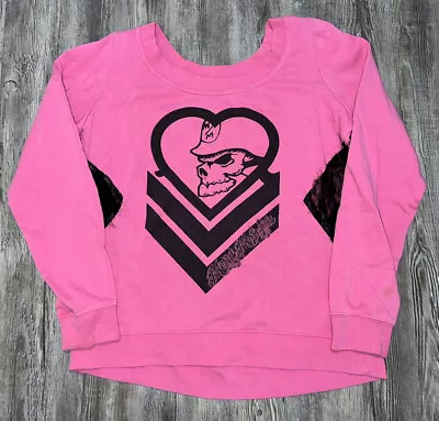 Metal Mulisha Womens Pink Skull Crewneck Sweatshirt Size XL B3 • $38