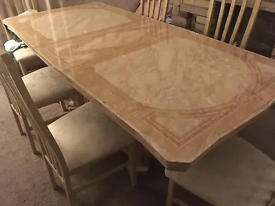 Marble Dining Table And 6 Chairs Set - Beige / Cream (Large) • £400