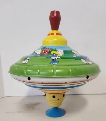 SMURFS Theme Spinning Top Vintage Ohio Art Tin Toy !! • $19.99