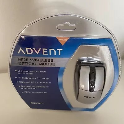 ADVENT  Mini Wireless Optical Mouse- ADE-CM01 - Silver & Black- New & Sealed • £12.99