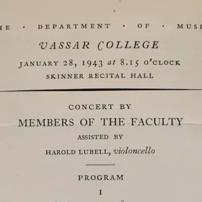 Vintage 1943 Members Of Faculty Concert Harold Lubell Vassar College Program • $19.25