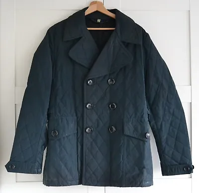 Burberry London Men's Navy Double Breasted Quilted Pea Coat Jacket Size 50 • $115