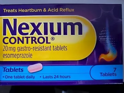 NEXIUM CONTROL 7 TABLETS 20mg Heartburn Acid Reflux 1st Class Post.Exp July 2026 • £5.99