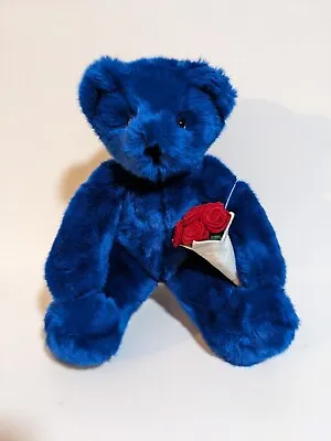 Vermont Teddy Bear Royal Blue Plush  Friend For Life Rose Bouquet Valentine Gift • $39.99