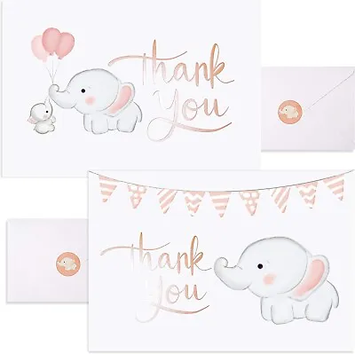 Baby Nest Designs Baby Shower Thank You Cards Girl Bulk Set Of 50 Elephant Pink • £8.99