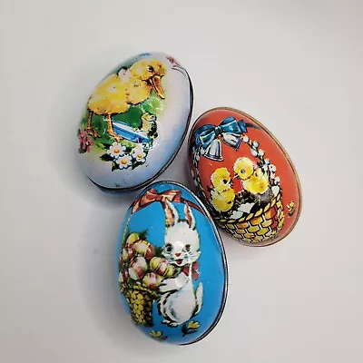 3 Murray Allen Tin Lithograph Easter Eggs Vintage Metal Candy Containers Read • $25