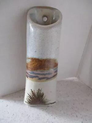 STONEWARE WALL POCKET VASE SOUTHWESTERN PATTERN SIGNED O'CLAY 1989 8 Lx3 Wx2 D • $18