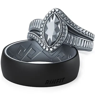 Rinfit Silicone Wedding Ring For Him And Her-Matching Rings For Couples Marquise • $29.99