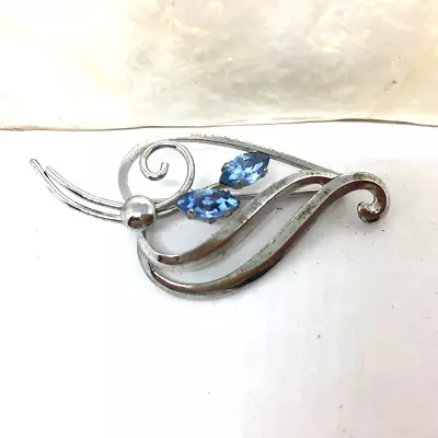 Vintage Van Dell Sterling SilverLeaf Brooch With Blue  Crystals • $27.05