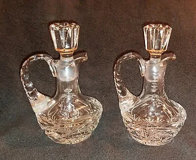 VTG CRYSTAL PIN WHEEL PATTERN OIL & VINEGAR DECANTERS With STOPPERS • $24.99