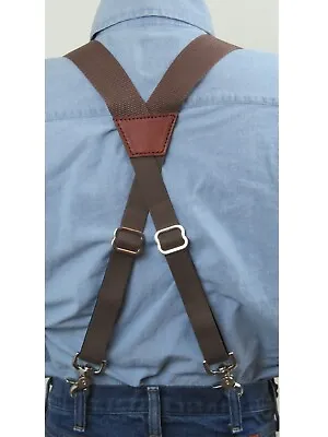 Heavy Duty Brown Nylon X-Back Suspenders Scissor Trigger Snaps USA MADE • $28.95