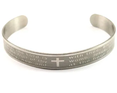 New Hail Mary Prayer Cuff Bracelet Stainless Steel - Fits Any Adult Wrist Size  • $12
