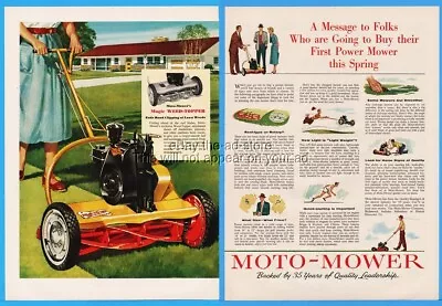 1954 Moto Mower Motorized Reel Type Weed Topper First Time Buyer Couple Art Ad • $10.79