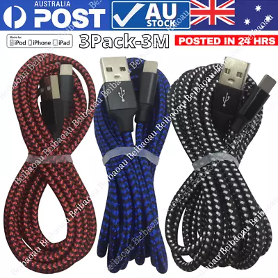 $18.48 • Buy 3 Pack 3M USB Fast Charger Cable Heavy Duty For IPhone 11 XR 8 7 6 Charging Cord