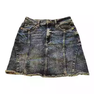 Arizona Jeans Acid Wash A-Line Mini Moto Denim Jean Skirt Pockets Blue Size 7 • $14.98