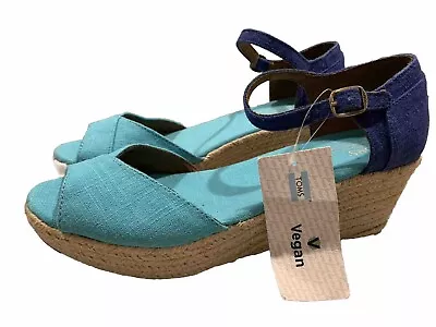 Toms Turquoise And Blue Espadrille Sandal Shoe  W Wedge Heel New W Tag Size 10 • $39