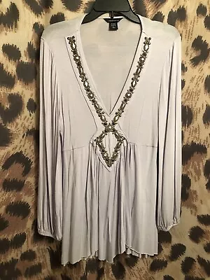 MODA INTERNATIONAL Studded Tunic Top BEADED V-neck Victoria's Secret - Size L • $10.75