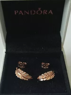 Pandora Rose Gold Feather Earrings • $24