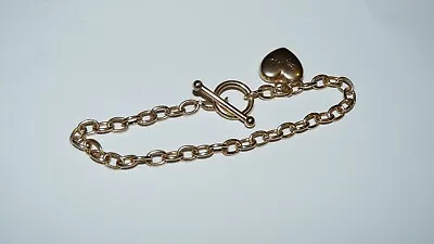 9ct Gold Heart T-Bar Bracelet  Hallmarked  Length: 18cm Weight: 2.2 Gram • £140