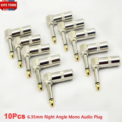 10Pcs 1/4  Right Angle Mono Plug Audio Cable Connector 6.35mm Jack Gold Plated • $13.29