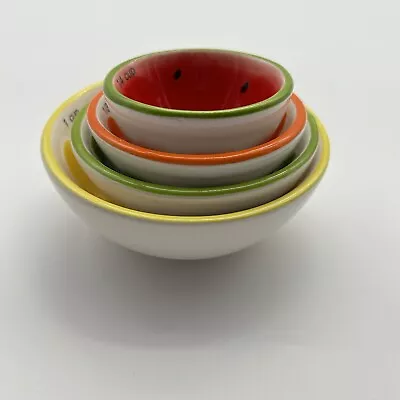 Fruit Pattern Nesting Measuring Cup Set Of 4 Wet Dry Measuring Bowls Unique Rare • $27.02