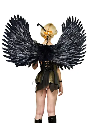 XL Large Black Feather Halloween Fairy Angel Wings Costume Party Men Women Halo • $38.95