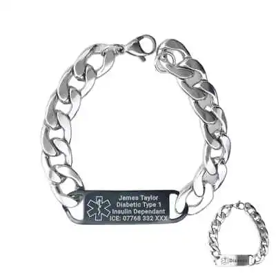 Medical Alert Bracelet Customised Personalised Engraving Stainless Steel ID Name • £12.99