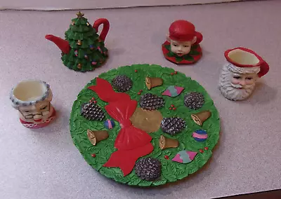 Chadwick Miller Christmas Miniature Tea Set Handpainted Santa Elf Tree Tea Pot • $9.95