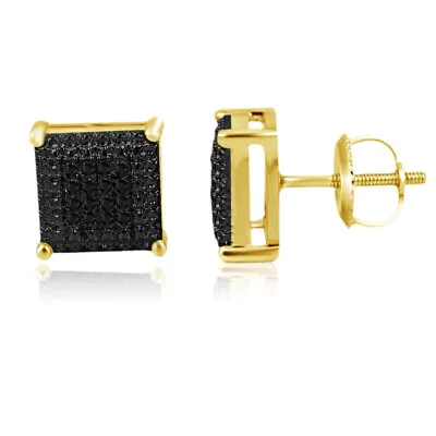 0.13 Ct Black Diamond 14K Gold Finish 925 Pave Square Stud Earrings Womens/Mens • $162.91