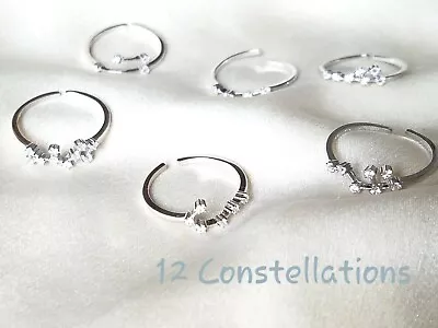 Real Solid 925 Sterling Silver Constellation CZ Zodiac Star Sign Ring Sparkly • £11.99